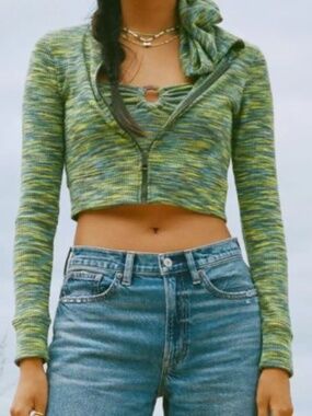 Green AE Cropped Plush Zip-Up Hoodie